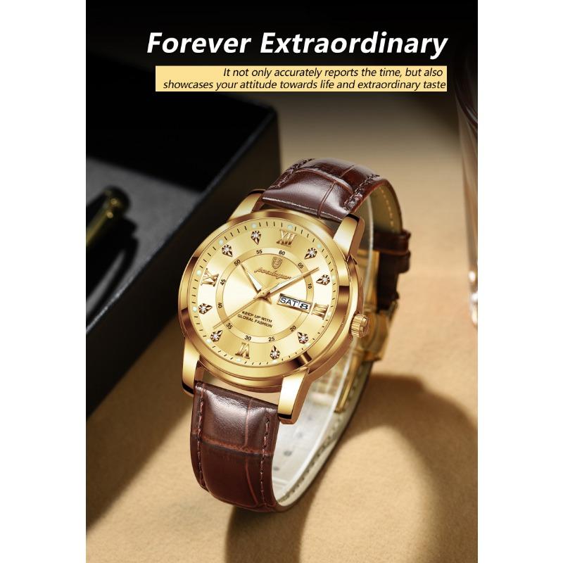 POEDAGAR Luxury Business Male Clock Date Week Waterproof Luminous Gold Wristwatch Casual Fashion Quartz Watches Reloj