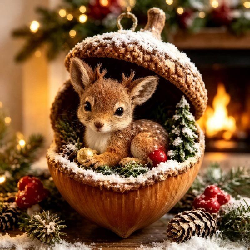 Creative Nut Shell Small Animal Pendants, Christmas Tree Artificial Hedgehog, Puppy, Sheep Ornaments for Festive Decoration