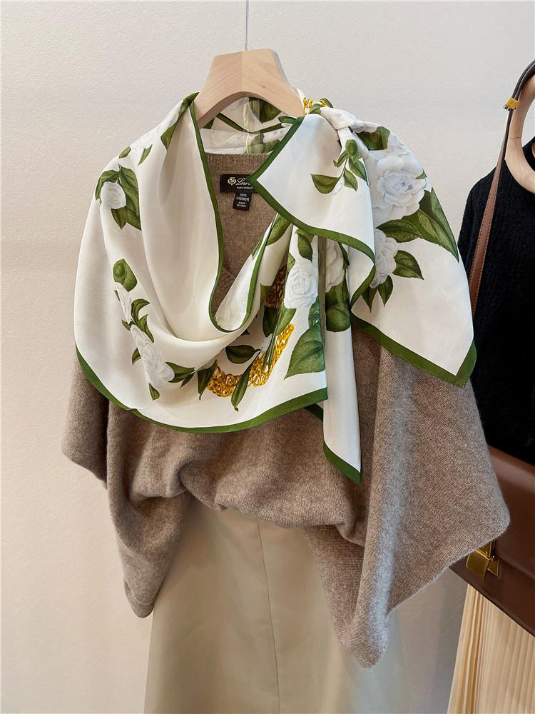 

New In Spring And Summer! Camellia Language Silk Silk Scarf Femininity Versatile Mulberry Silk Scarf Multi-Functional Long Scarf Scarf 35-145