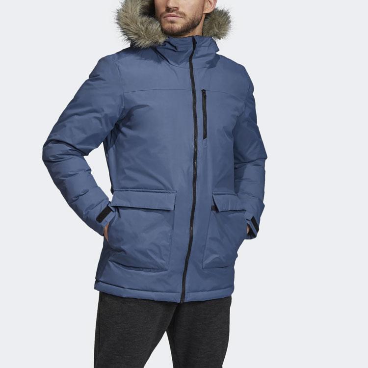 Adidas Xploric Parka Comfortable Stylish Sports Hooded Fur Lined Cotton Jacket Winter Men Outerwear Blue DZ1430