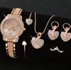 Ladies Watch Set Steel Belt Full Diamond Premium Quartz Watch Temperament Business Leisure Watch