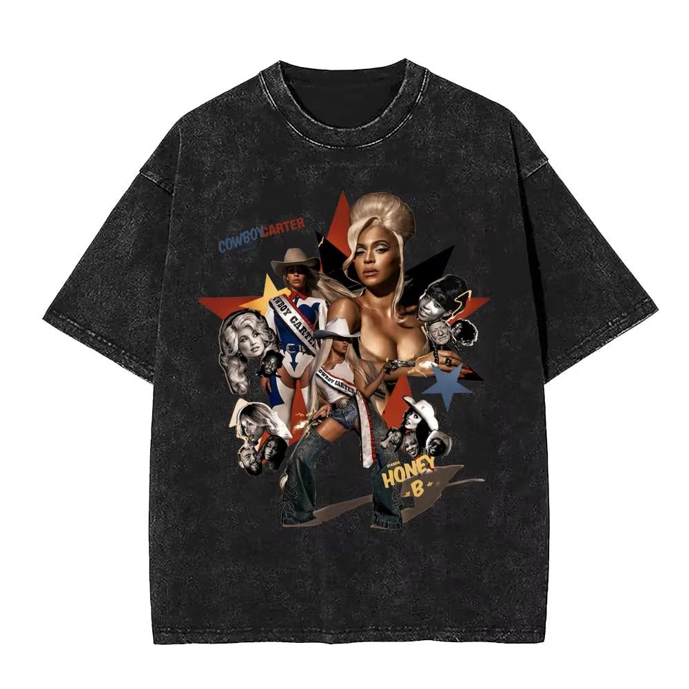 

Hot Sale Beyonce Pop Music Album Graphic Tshirt Cowboy Carter Washed T Shirts Men Vintage Oversized Tshirts Casual Cotton Tees M