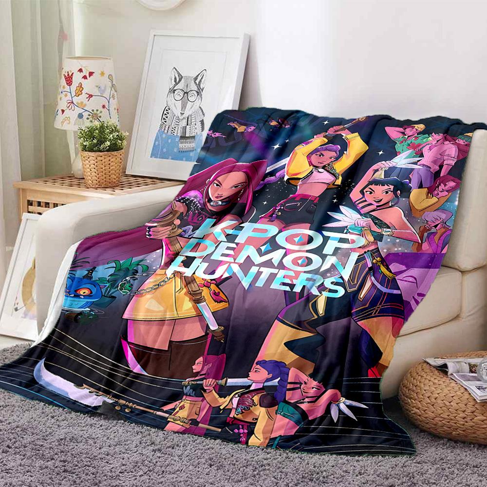 

1pc K-Pop Demon Hunters Flannel Blanket, Soft Skin-Friendly with Digital Printing, Various Sizes Available for Family, Friends, Birthday, 135 130cmx150cm