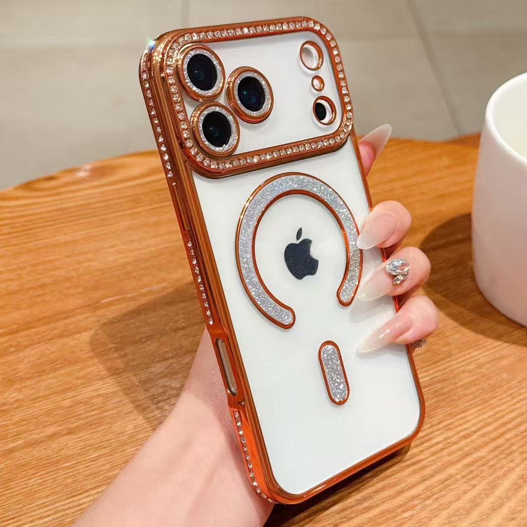 

Applicable To IPhone17proMax Flash Powder Magnetic Suction Mobile Phone Case Rhinestone Apple 16 Electroplated Anti Fall 15 Protective Case 14 iPhone17Air