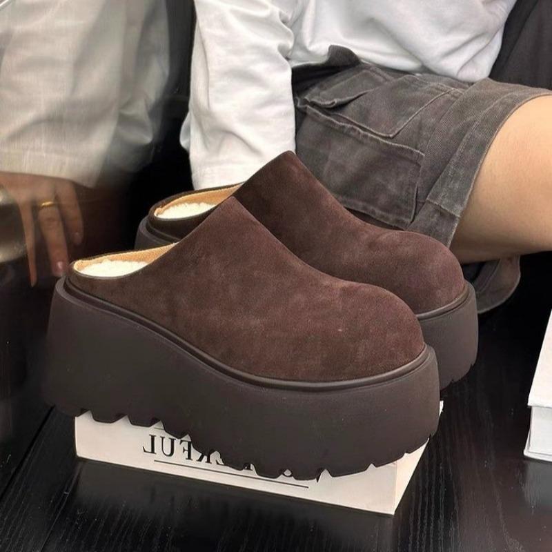 Big Head Bread Shoes Women's New Autumn and Winter Half-pedal Slippers Small Muffin Thick Bottom Increases