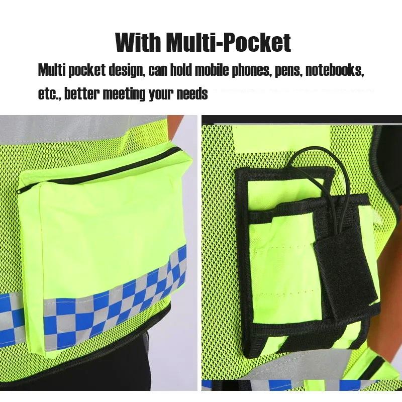 High Visibility Reflective Safety Vest Mesh Cloth Fabric with Pockets and Zipper Durable for Bicycles Outdoor Biking Men Women