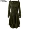 Women's Fashion Spring Fall Solid Color Print Long Sleeve Hooded High Waist Casual Dresses