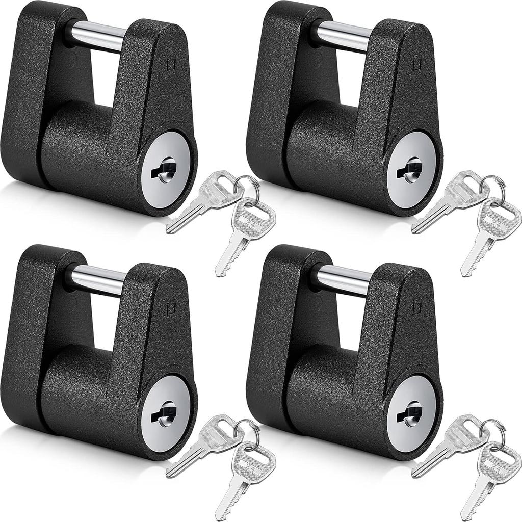 Chumia 4 Pack Black Trailer Hitch Coupler Lock With Keys, Dia 1/4 Inch 3/4 Inch Span Trailer Tongue Hitch Lock For Tow Boat Rv Truck Car'S Coupler