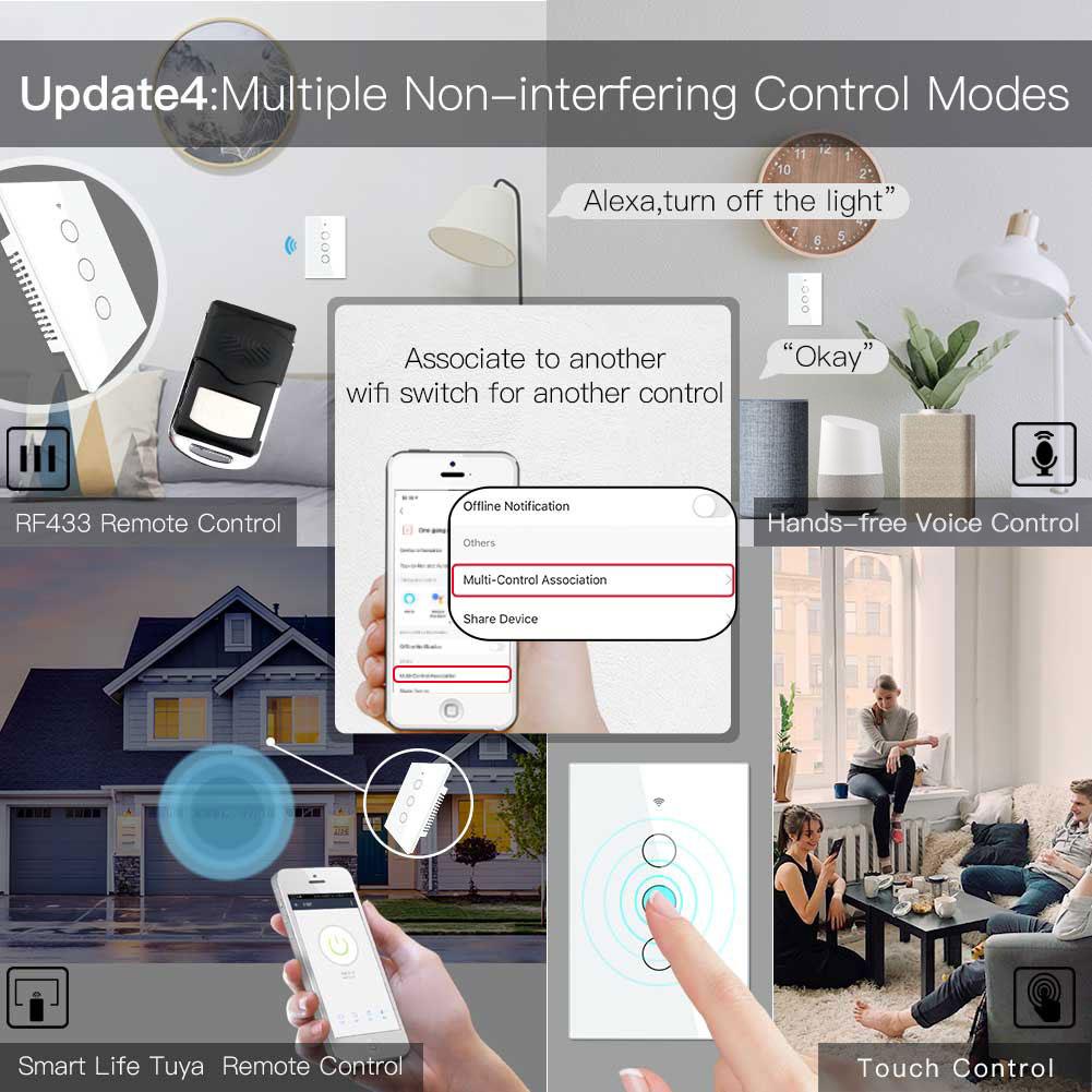 1/2/3/4 Gang Tuya Smartlife Wifi Wall Touch Smart Light Switch Interruptor Wifi Compatible With Alexa and Google Home