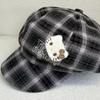 Autumn and Winter Versatile Face Small Plush Embroidered Newsboy Hat Retro Plaid Kitty Cat Adult Octagonal Beret