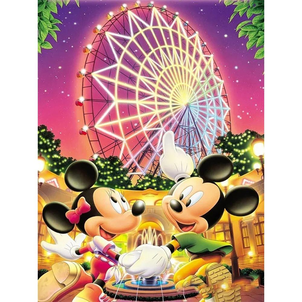 

Disney 5D DIY Diamond Painting Decorations Mickey and Minnie Amusement Park Ferris Wheel Diamond Embroidery and Rhinestone Cross Stitch Set Handmade Round 20x30cm