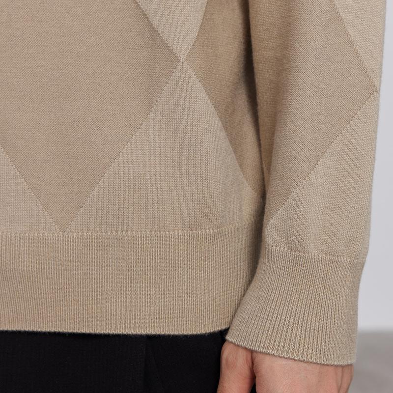 Men's High-Quality Diamond Jacquard Round Neck Sweater, 2024 Autumn/Winter, Slightly Loose Long Sleeve Knitwear