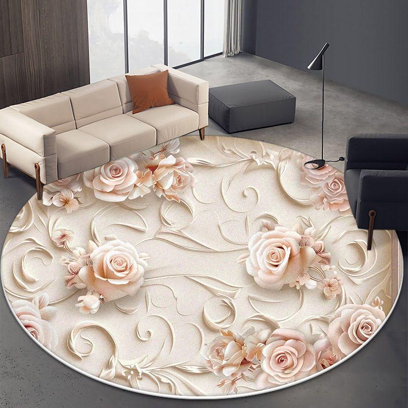 

Modern Non-slip Big Carpet Living Room Floral Design Cute Girl Room Decoration Round Rug Soft Lint-free Chair Mat Easy Cleaning 2.6ft(80x80cm)
