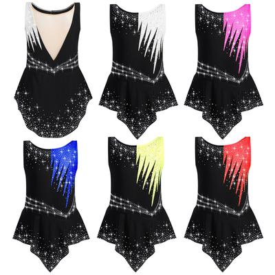 Kızlar Yarışma Mayosu Kolsuz Stil Parlak Rhinestones Kontrast Renk Vücut Giysisi Jimnastik Performansı
