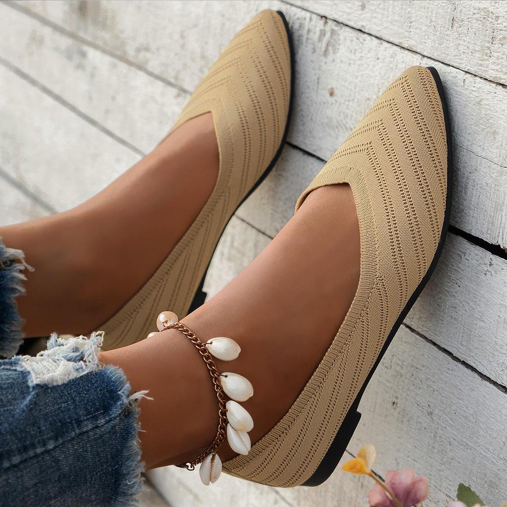 Women's Knitted Cross-Strap Flat Shoes - Breathable, Pointed Toe, Spring/Summer/Autumn