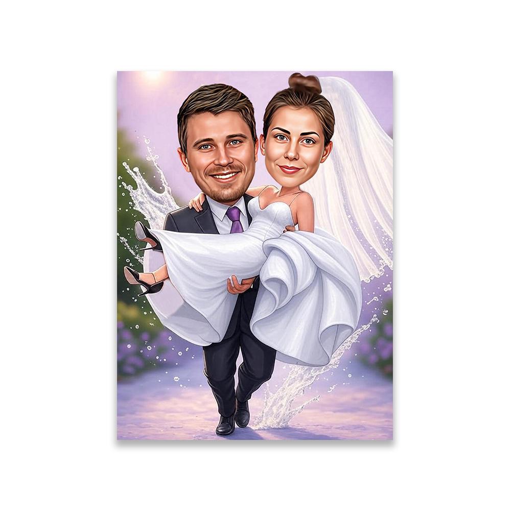 Wedding Couple Caricature Poster Personalized Wedding Cartoon Portrait Prints Wedding Canvas Painting Funny Portrait Gift 21X30CMNo Framed