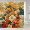 Yin Yang Dragon Bathroom Decor,Pink Cherry Blossom Shower Curtain Set For Boys Girls Kids,Oriental Japanese Style Bathroom Set