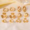 Polished Stainless Steel Pearl Stud Earrings for Women - Irregular Geometric Flower Design