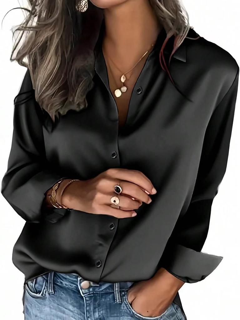 European and American popular satin women's loose long-sleeved shirts and tops