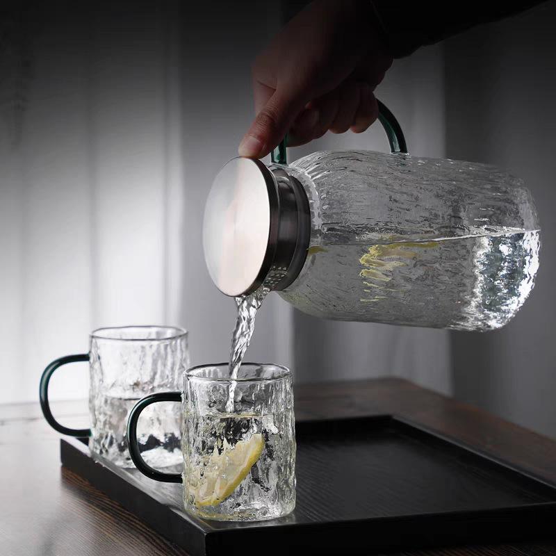 Jarra de Agua Fría con Patrón Glaciar Vidrio Resistente al Calor Alto Borosilicato Jarra de Agua Fría para el Hogar Gran Capacidad Jarra para Jugo Tetera