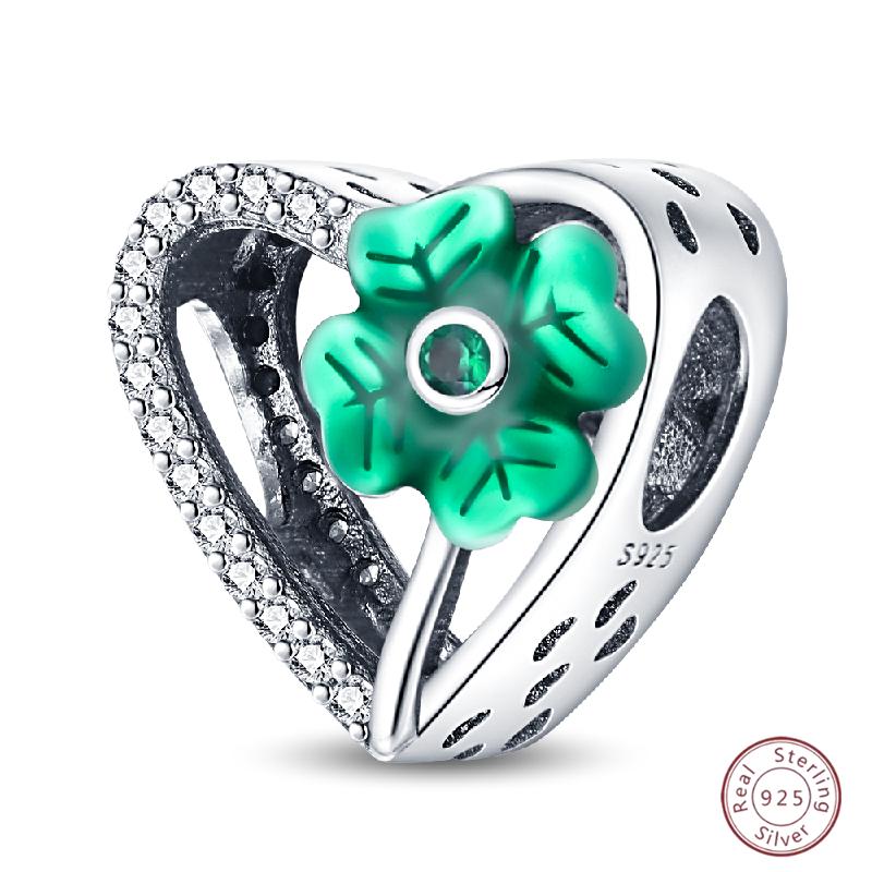 Copper Beaded Four Leaf Clover Lucky Shiny Zirconia For Original 3Mm Bracelet Women Fine Jewelry