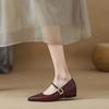 Inner heightening Mary Jane single shoes women's spring new pointed patent leather thick heel retro grandma shoes commuting about
