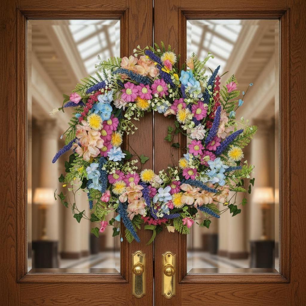 Artificial Flower Wreath Realistic Look Seasonal Floral Wreath Wall Decor Lively Hues House Decoration for Easter, Wedding