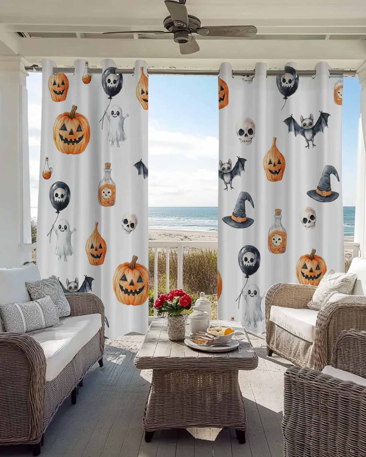 

Modern Window Curtains for Living Room Halloween Pumpkin Ghost Curtains for Child Bedroom Kitchen Decor Blinds Drapes W70xH100cm x2pcs