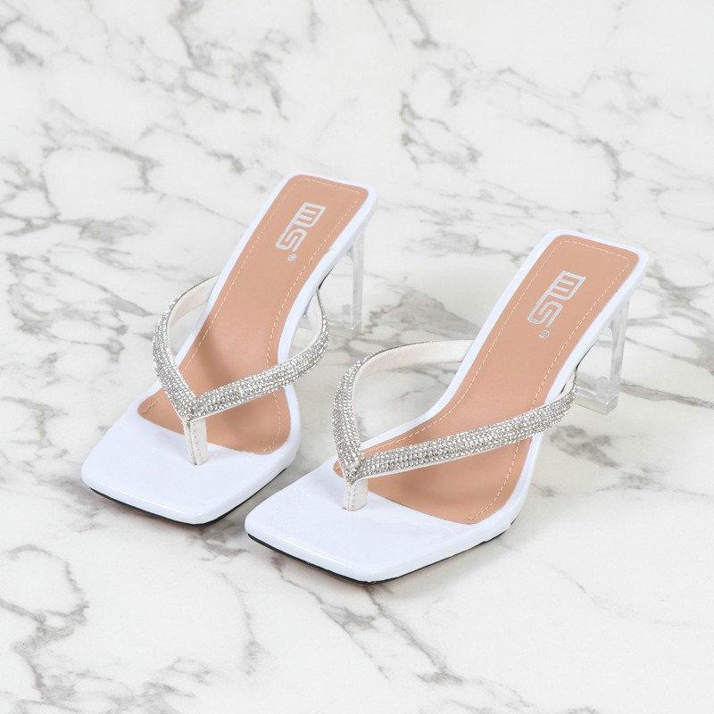2025 New All-Match Open-Toed Diamond Flip-Flops Comfortable Soft Soles Thick High Heels For Women