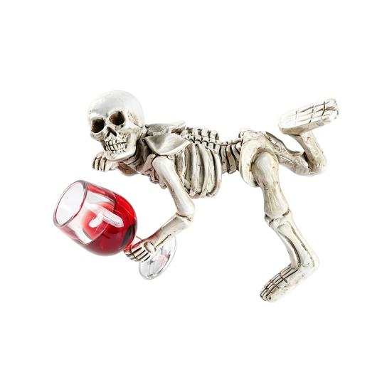 Scary Skeleton Ornament Halloween Gothic Resin Figurine, Holding Glass Bottle Decorative Skull Figure Statue, Desktop Decoration for Home Office