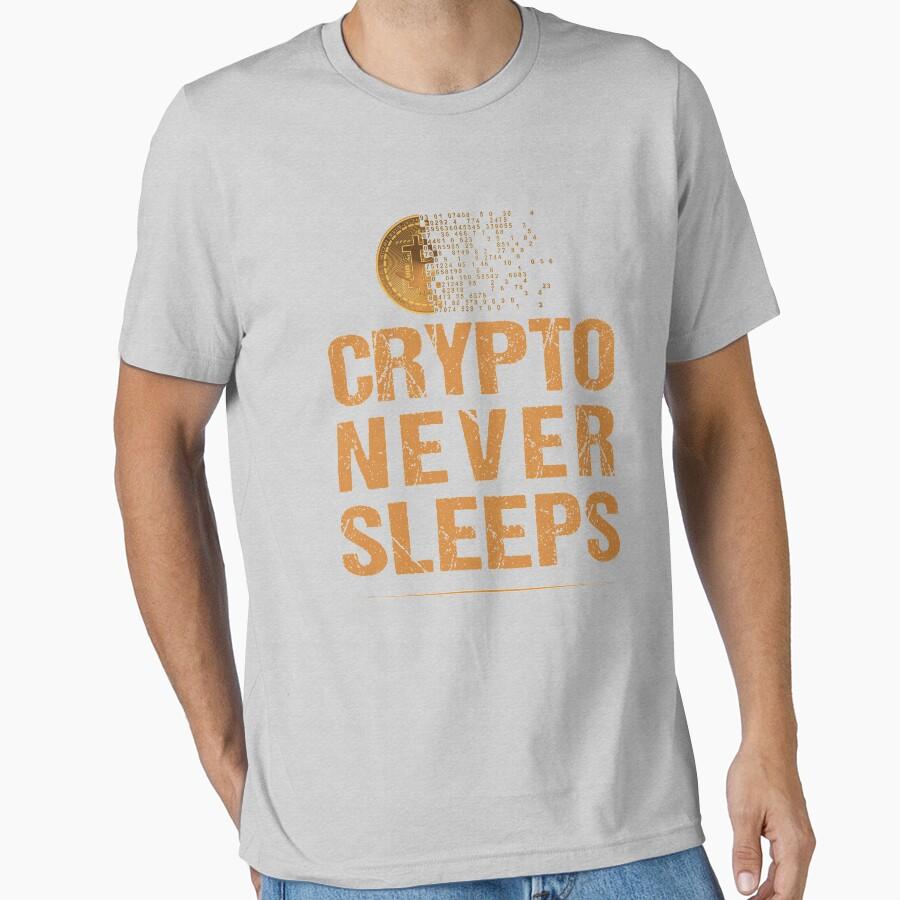 Bitcoin Logo Crypto Never Sleeps Vintage Crypto Cryptocurrency 100% cotton t shirt for men large size Adult tops S-6XL
