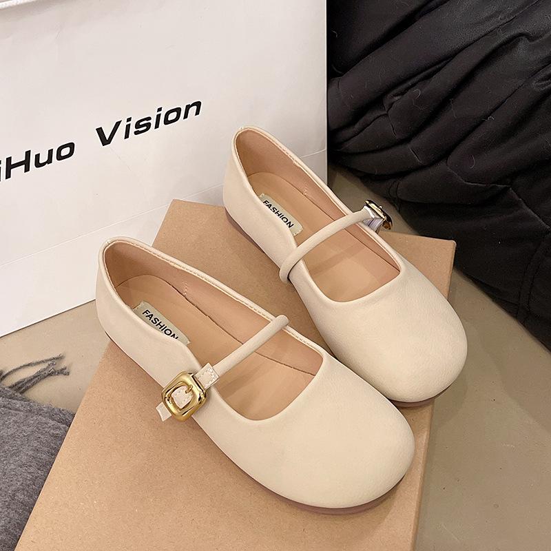 Spring 2025 new Xiaoxiangfeng one-word buckle Mary Jane single shoes versatile French shallow mouth Mary Jane single shoes women
