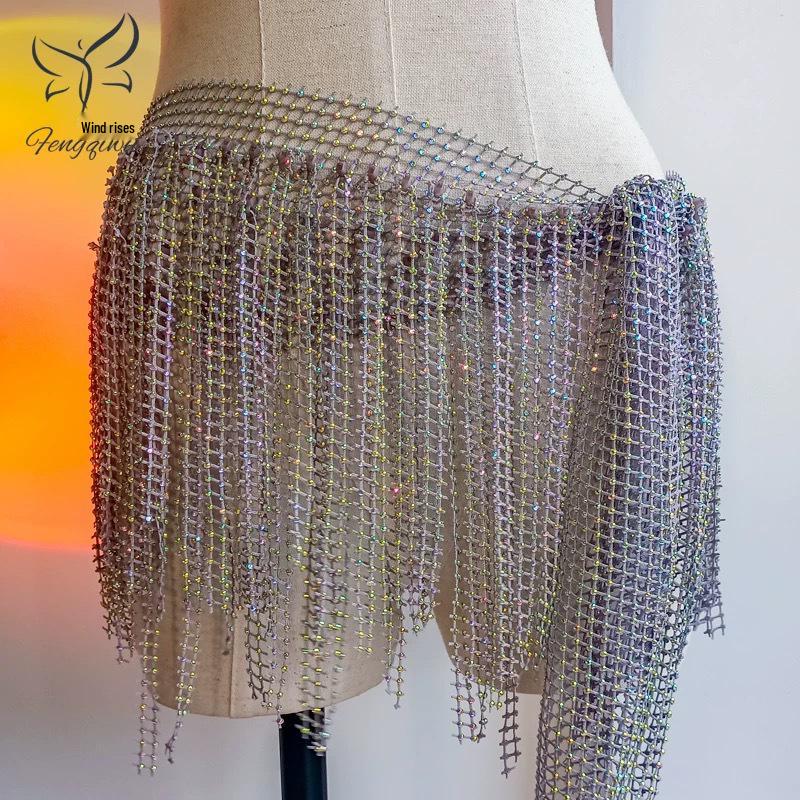 Zhao Hao Rhinestone Tassel Belly Dance Waist Chain Scarf – Multi-layered, Hot-fix Dancewear for Group Performances