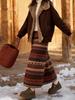 Fair Isle Ethnic Style Women's Fleece Drawstring Lantern Skirt for Autumn/Winter
