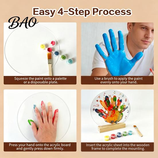 Durable Wood Base Display DIY Handprint Kit, Transparent Acrylic Panel And Art Preschool Classroom Supplies Project, Handmade Memory Keepsake
