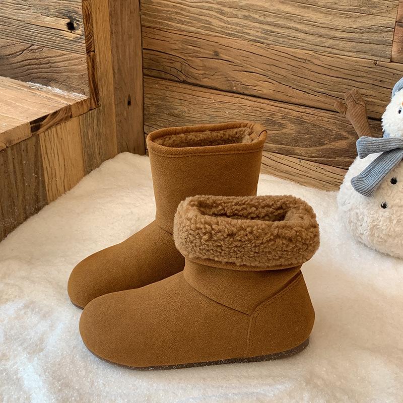 Suede round boots fashion short versatile winter snow boots short boots warm plush