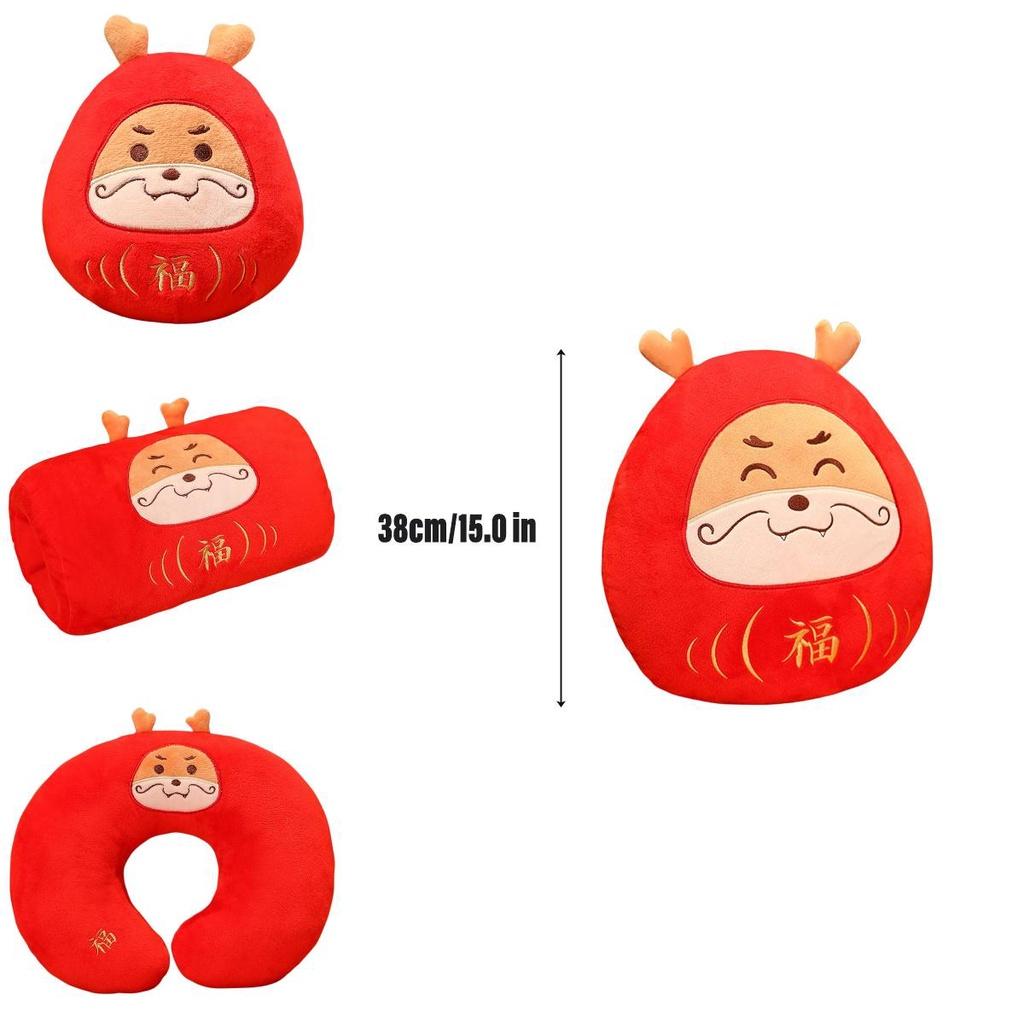 Adorable Dharma Dragon Stuffed Animal Red Dragon New Year Dragon Of Fortune Dragon Plush Neck Pillow