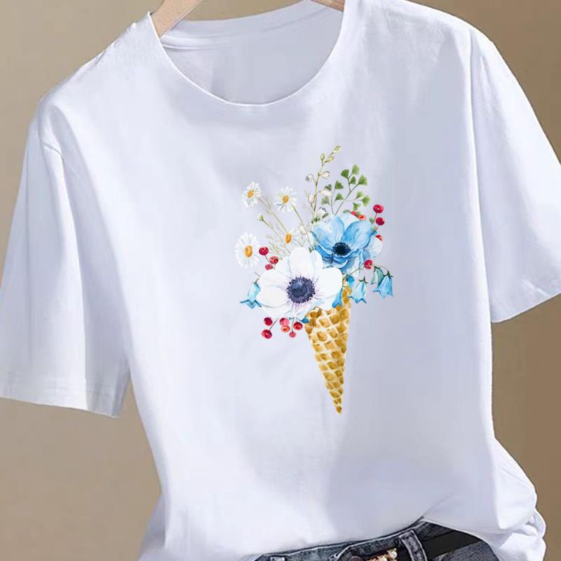 (Asian Size) Trend 90s Lovely Women Fashion Print Female Clothing T Shirt Tee Top Woman Short Sleeve Graphic T-shirts