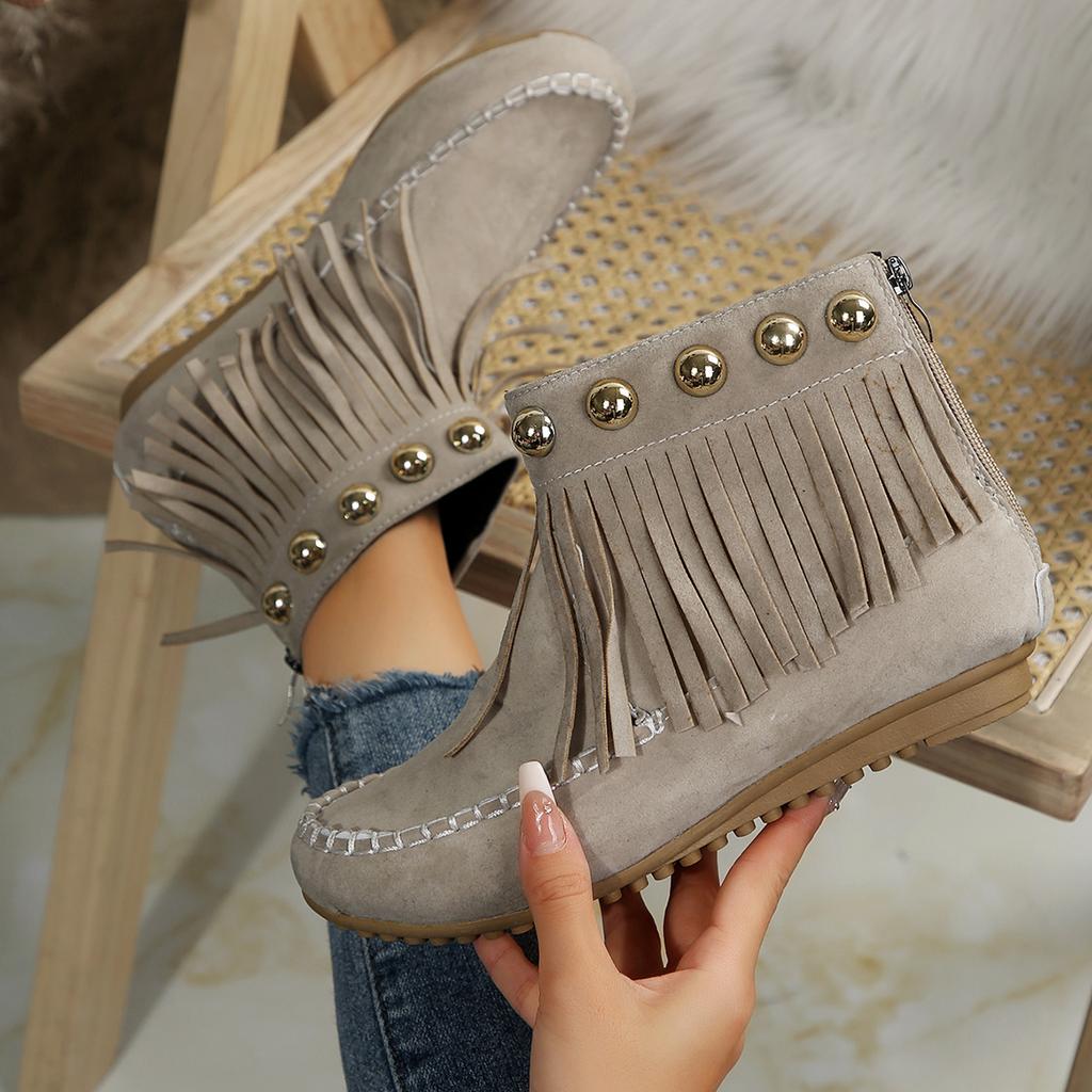 Fashion Women Boots Winter New Vintage Fringe Ankle Boots Women Side Zipper Casual Shoes Round Toe Ladies Snow Boots Zapatos De Mujer