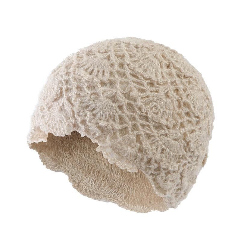Beret women's autumn and winter handmade knitted wool hat double-layer warm and windproof retro niche stacked bag head cold hat