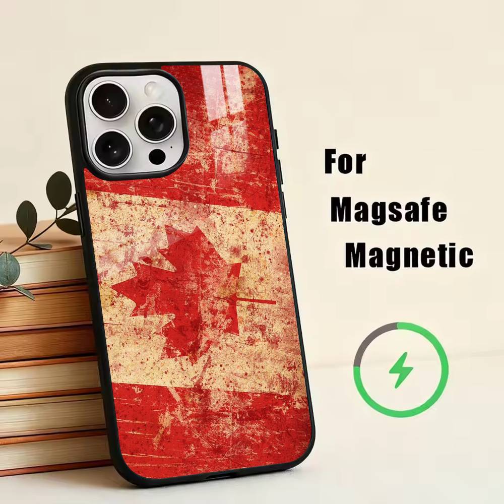 Canada Flag Aesthetic Phone Case For iPhone17,16,15,14,13,12,11 Plus,Pro Magnetic For Magsafe Wireless Charging