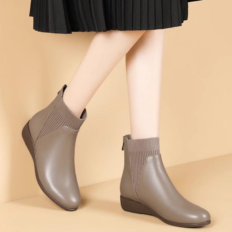 Wedge heel boots children 2025 new autumn and winter comfortable round head Chelsea boots velvet women's boots thick-soled short boots