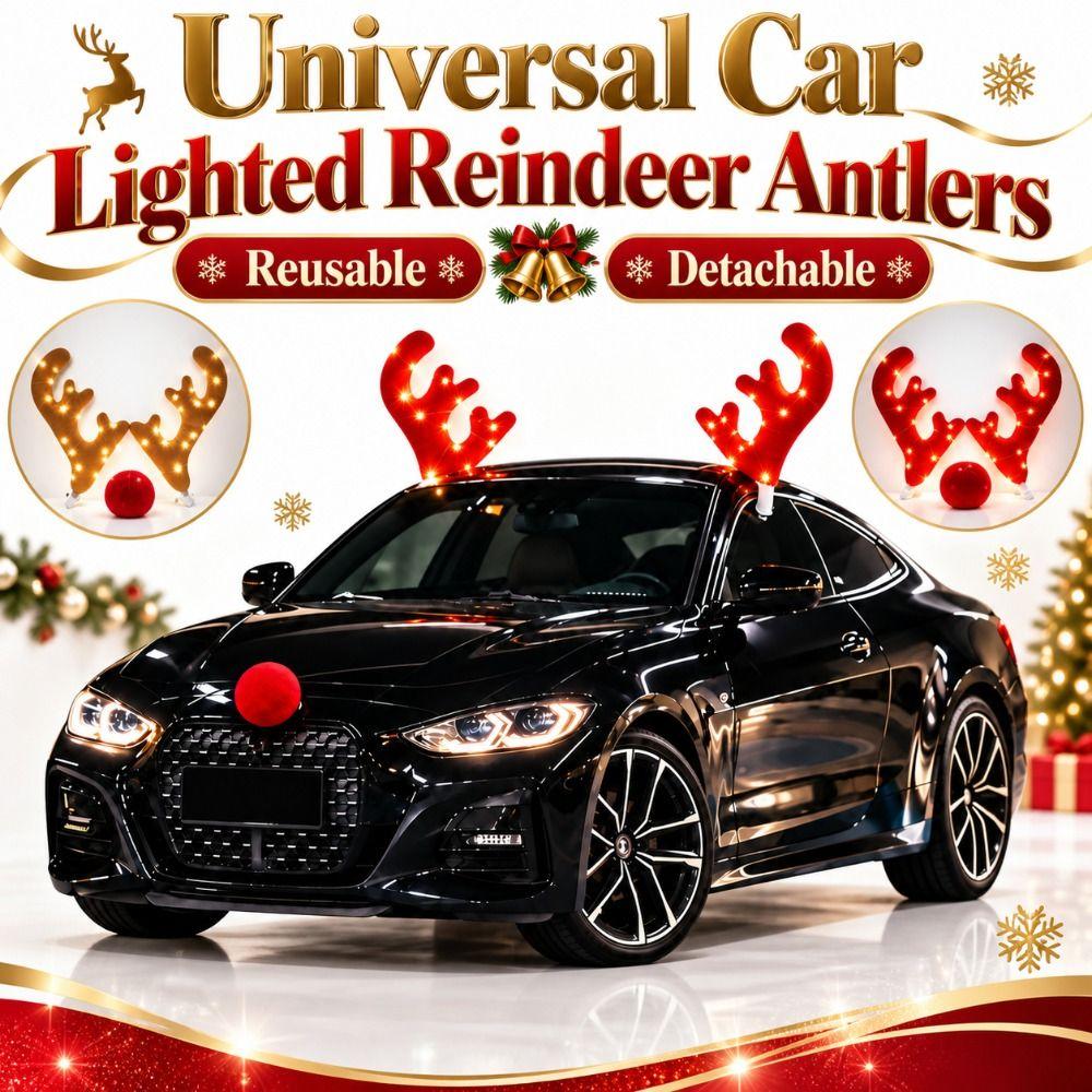 Universelle leuchtende Rentiergeweihe für Autos, warmer Lichtstreifen, Rentier-Kit für Autos, festliche Atmosphäre