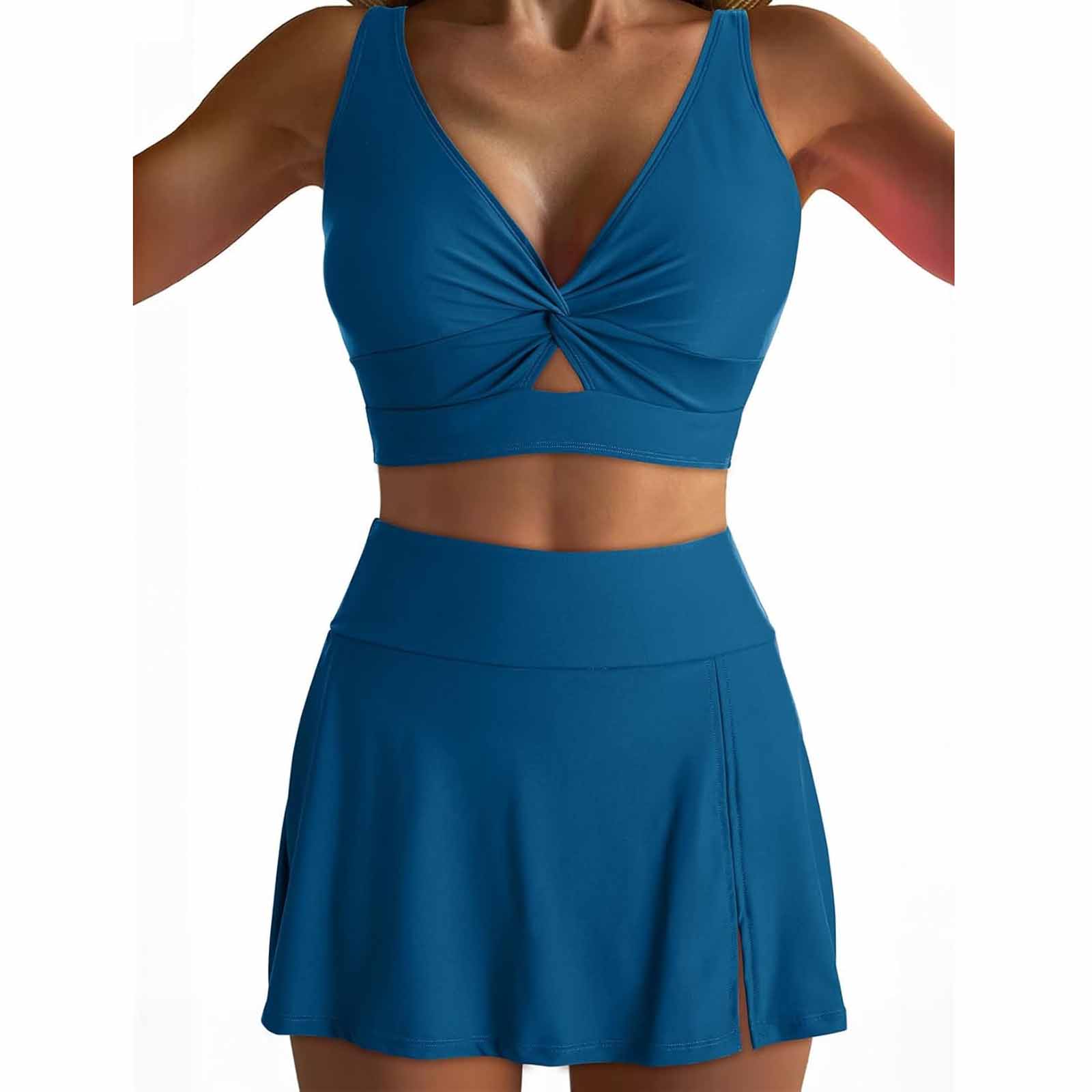 

Women’s Color High Waist Two Piece Swimsuit, Gathered Skirt Pants Bikini Set, Sexy Beachwear Swimwear for Vacation XL