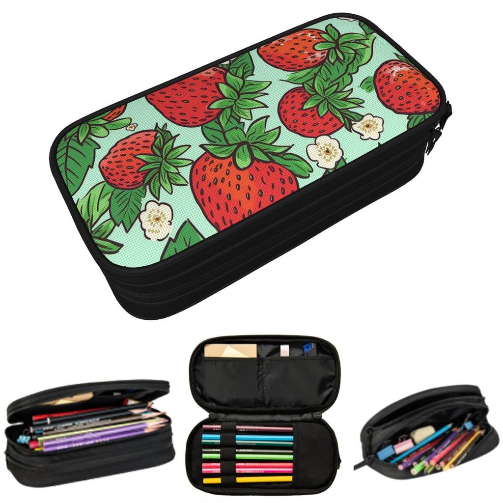 Fresh Strawberry Floral Pattern Pencil Case for Boys Girls School Pen Box Pencil Bag Stationery Supplies Pen Holder Bag