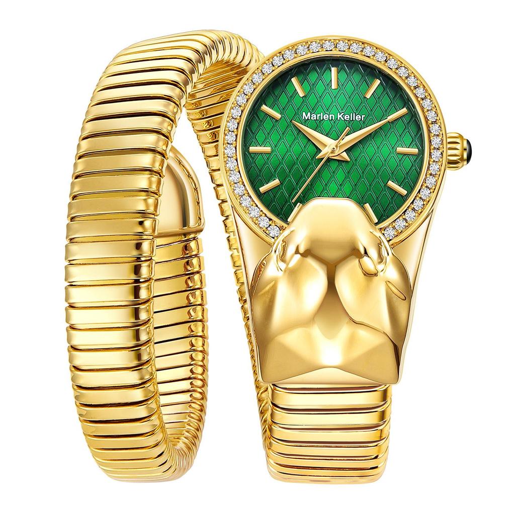 Snake Shape Diamond Watch For Women Luxury  Ladies Gold Watch Analog Quartz Unique Watch