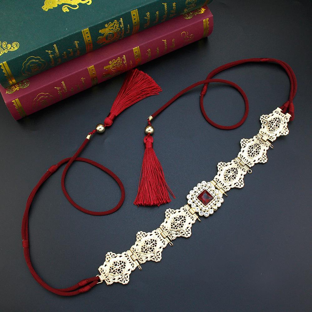 Gold Women's Fringe Belt Hand Rope Waist Chain Crystal Bridal Dress Belt Jewelry