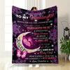 Grandma's Love Message Purple Floral Blanket Bedroom Blanket for Livingroom Couch Lunch Break Soft Throw for Friend's Festival Gift