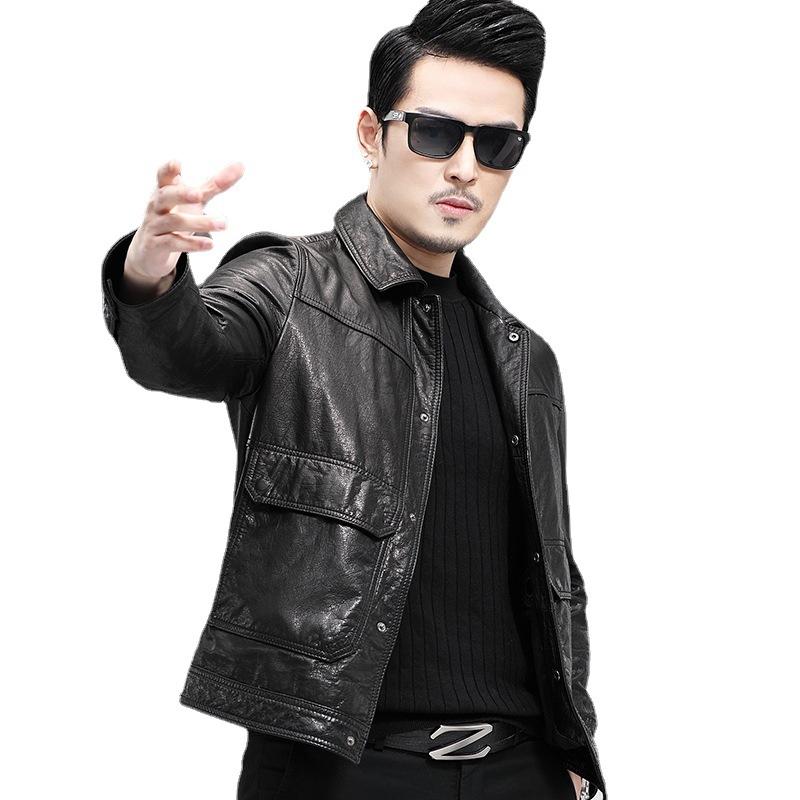 Spring and Autumn New Genuine Leather Jacket Men's First Layer Cowhide Jacket Business Men's Fashion Versatile Jacket Motorcycle Leather Jacket Trend