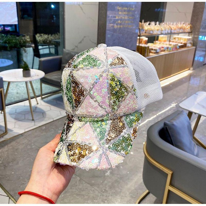 Hat Female South Korea Color Sequin Peaked Cap Summer Breathable Mesh Baseball Cap Youth Traveling and Shopping Sun Hat